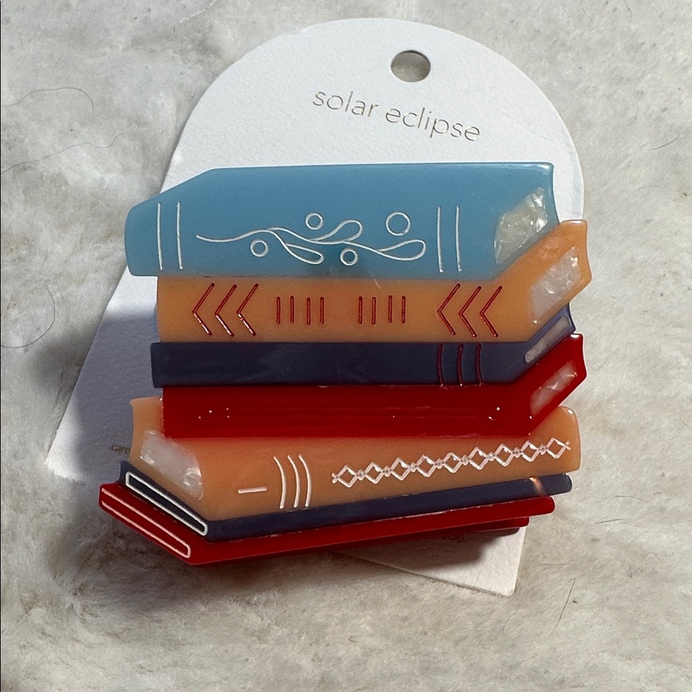 Anthropologie solar eclipse hand-painted book stack  hair claw clip